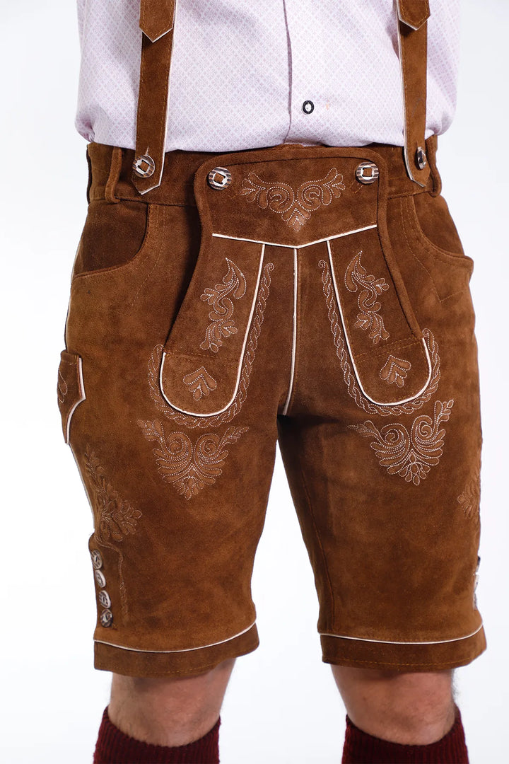 Genuine Bavarian Lederhosen for Men Hazelnut Brown